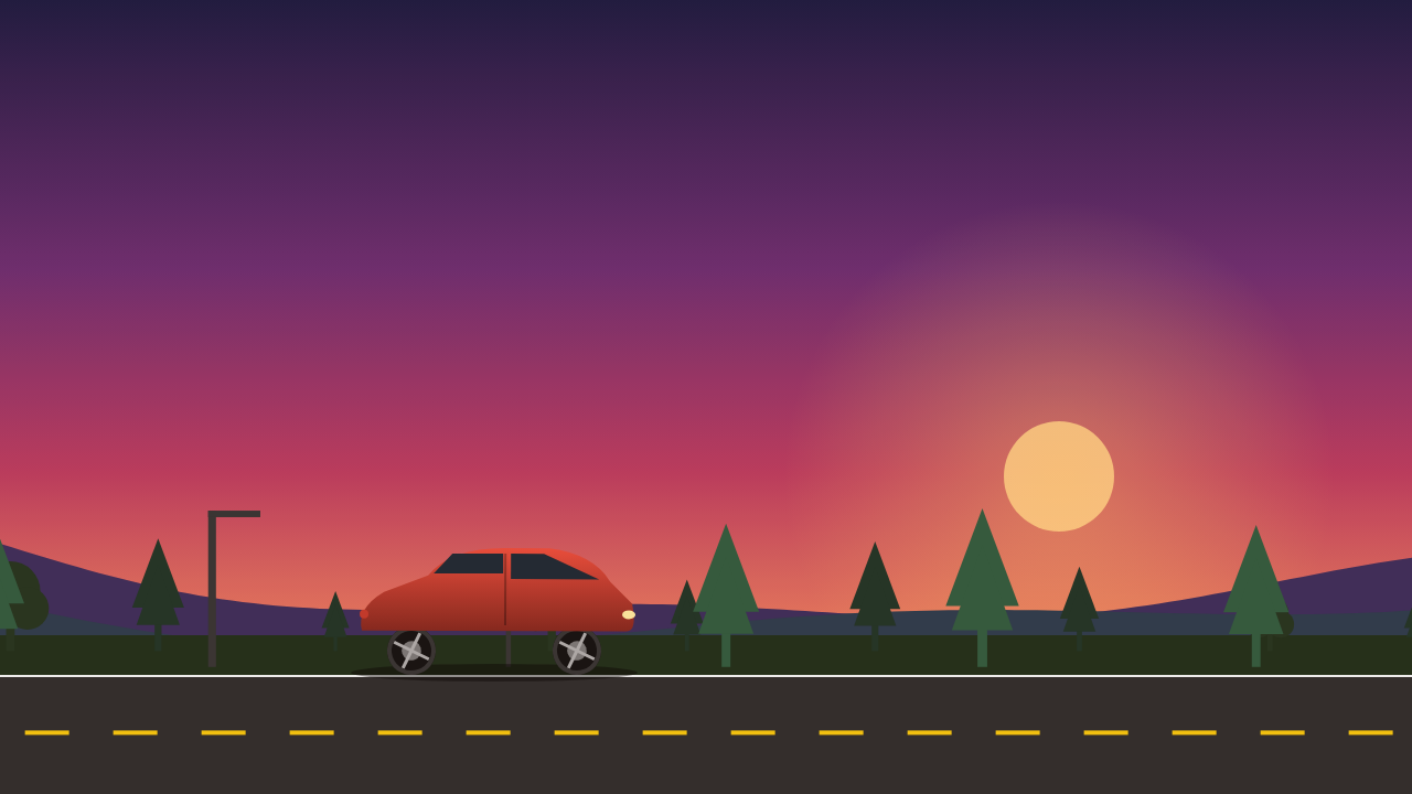 lossless baseline: detailed sunset scene with streetlight, lane markings, and layered trees